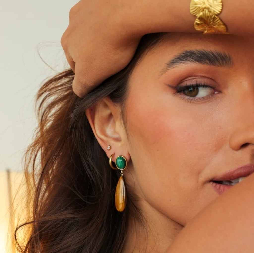 Atterri Gold And Green Semi-Precious Stone Earrings